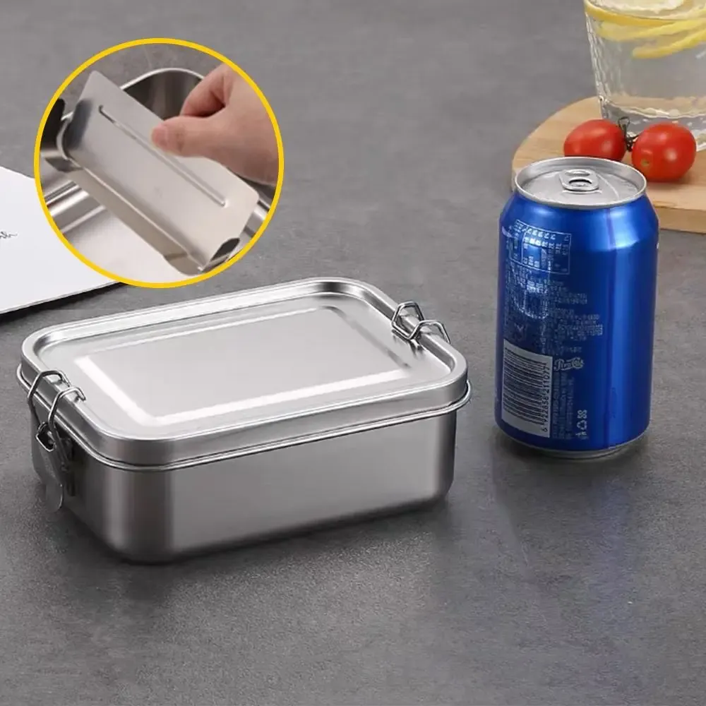 Boîte à bento carrée durable en acier inoxydable, grande capacité avec couvercle, contenant repas étanche pour l'extérieur 7