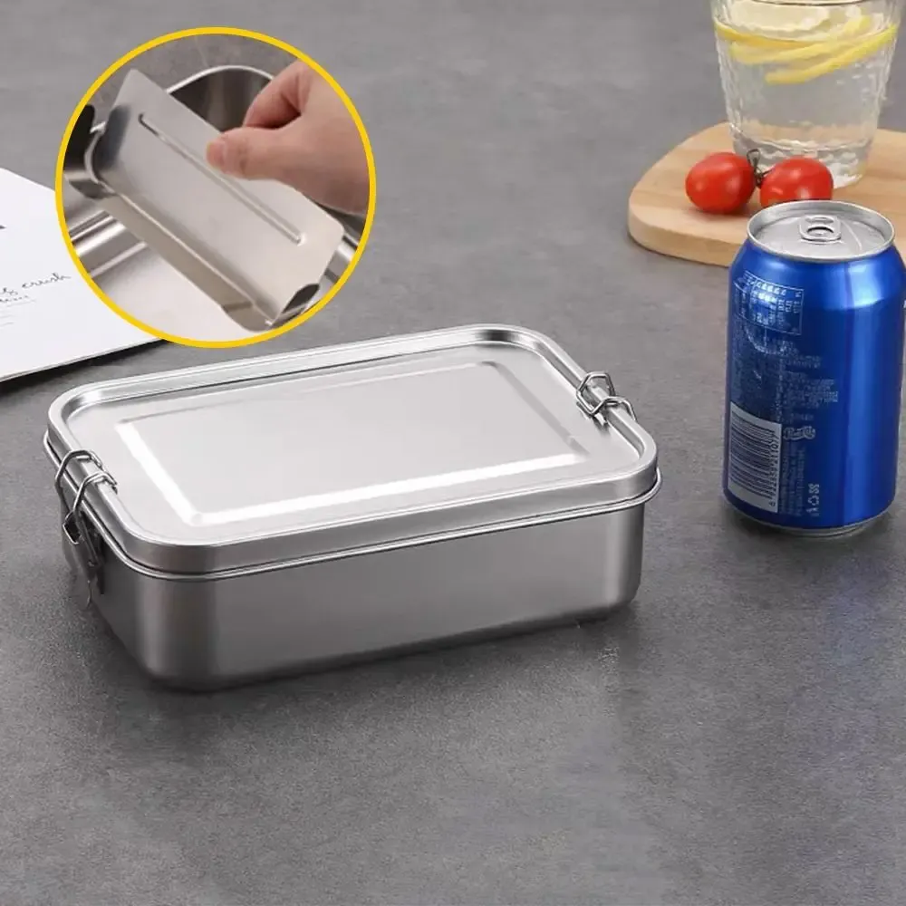 Boîte à bento carrée durable en acier inoxydable, grande capacité avec couvercle, contenant repas étanche pour l'extérieur 11