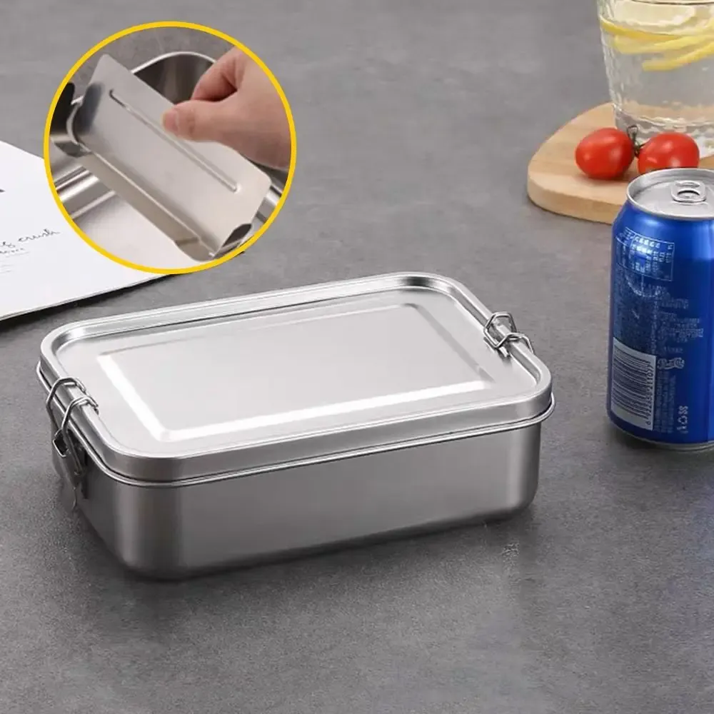 Boîte à bento carrée durable en acier inoxydable, grande capacité avec couvercle, contenant repas étanche pour l'extérieur 10