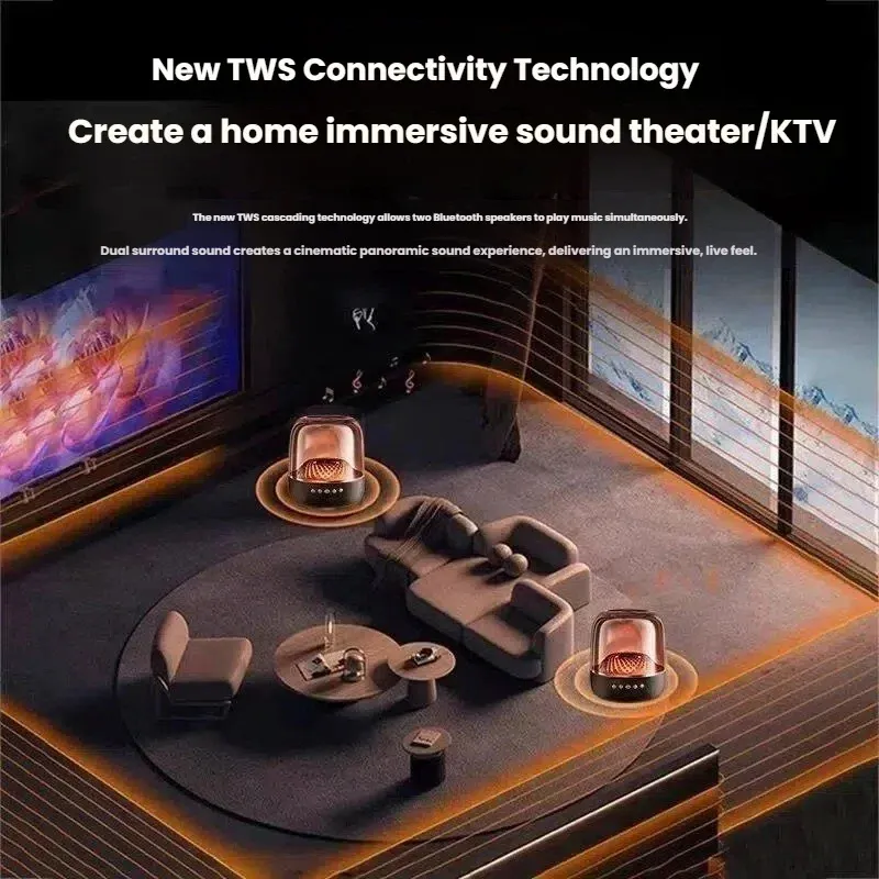 Barre de son sans fil Bluetooth 5.3 Hi-Fi avec caisson de basses et éclairage respirant, audio portable pour home cinéma 6