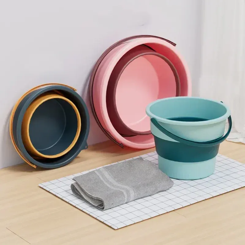 Seau pliable portable 5/10/17 L, seau multifonction en silicone épais pour le lavage de voiture et la pêche, seau pliant de camping 4