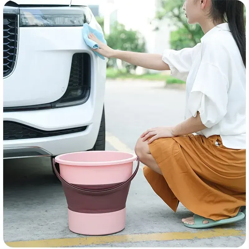 Seau pliable portable 5/10/17 L, seau multifonction en silicone épais pour le lavage de voiture et la pêche, seau pliant de camping 5