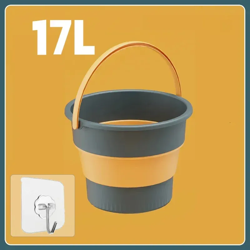 Seau pliable portable 5/10/17 L, seau multifonction en silicone épais pour le lavage de voiture et la pêche, seau pliant de camping 9