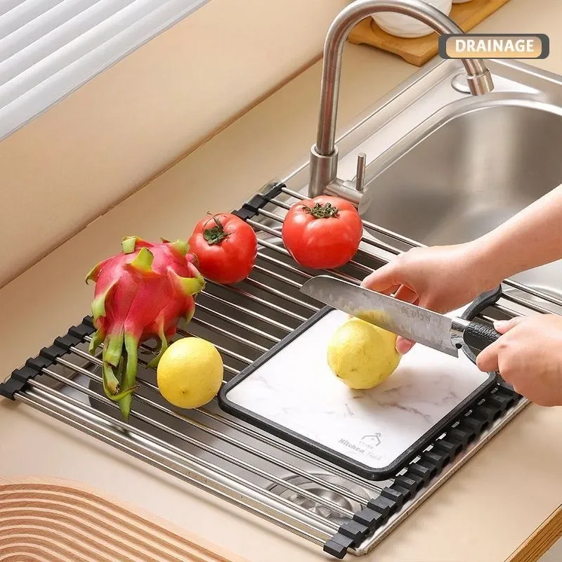 Égouttoir pliable et enroulable pour évier, résistant à la chaleur, organisateur de cuisine pour vaisselle, baguettes, fruits et légumes 2