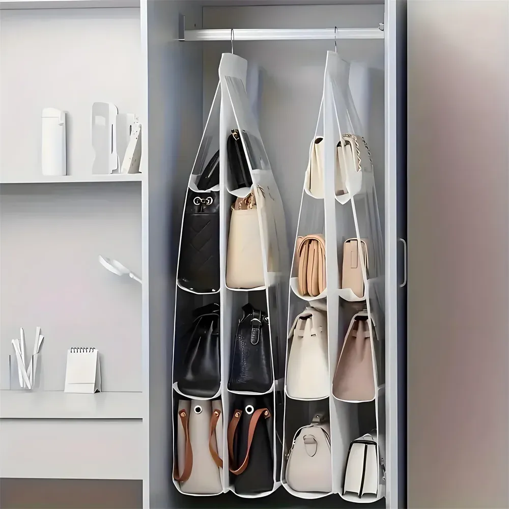 Organisateur de placard suspendu pour sacs à main, 6 à 8 grilles, cintre transparent pour vêtements et soutien-gorge, rangement mural, étagère à serviettes, 1 pièce 1