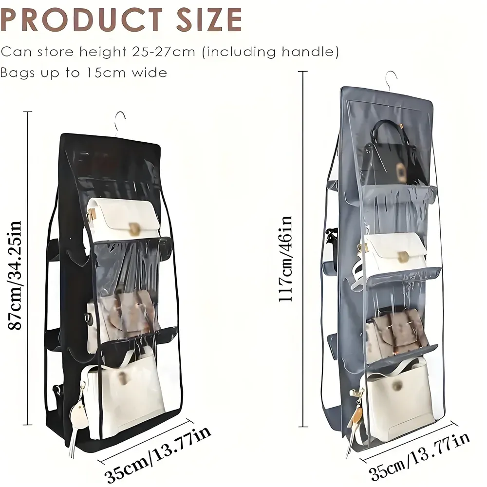 Organisateur de placard suspendu pour sacs à main, 6 à 8 grilles, cintre transparent pour vêtements et soutien-gorge, rangement mural, étagère à serviettes, 1 pièce 3