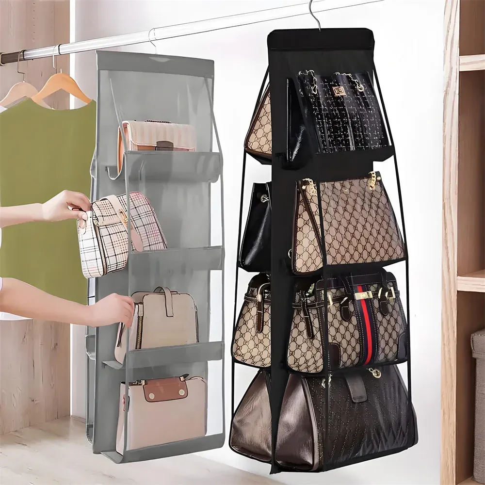Organisateur de placard suspendu pour sacs à main, 6 à 8 grilles, cintre transparent pour vêtements et soutien-gorge, rangement mural, étagère à serviettes, 1 pièce 5