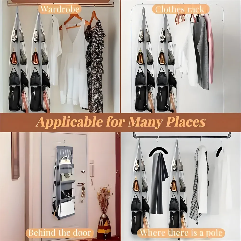 Organisateur de placard suspendu pour sacs à main, 6 à 8 grilles, cintre transparent pour vêtements et soutien-gorge, rangement mural, étagère à serviettes, 1 pièce 6