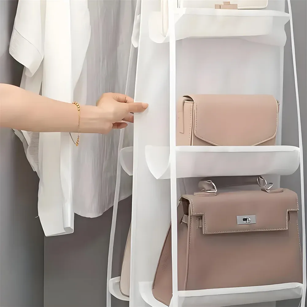 Organisateur de placard suspendu pour sacs à main, 6 à 8 grilles, cintre transparent pour vêtements et soutien-gorge, rangement mural, étagère à serviettes, 1 pièce 4