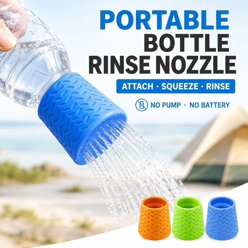 Le title is already in French, so I'll render it as a clean, professional product title:
Buse de douche portable pour bouteille, capuchon pulvérisateur pour le camping, la plage, les voyages en voiture et le lavage des pattes d'animaux, compatible avec la plupart des bouteilles de 16 oz à 2 L