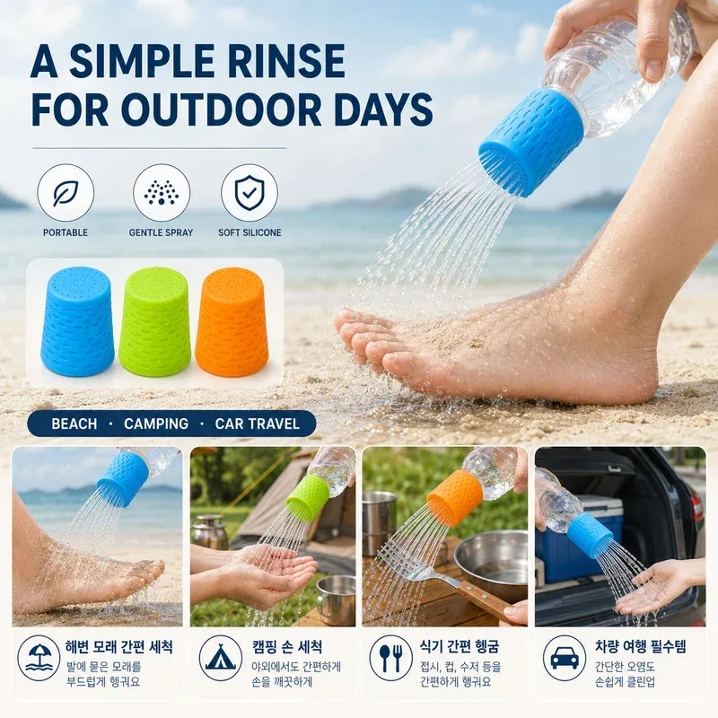 Le title is already in French, so I'll render it as a clean, professional product title:

Buse de douche portable pour bouteille, capuchon pulvérisateur pour le camping, la plage, les voyages en voiture et le lavage des pattes d'animaux, compatible avec la plupart des bouteilles de 16 oz à 2 L 3