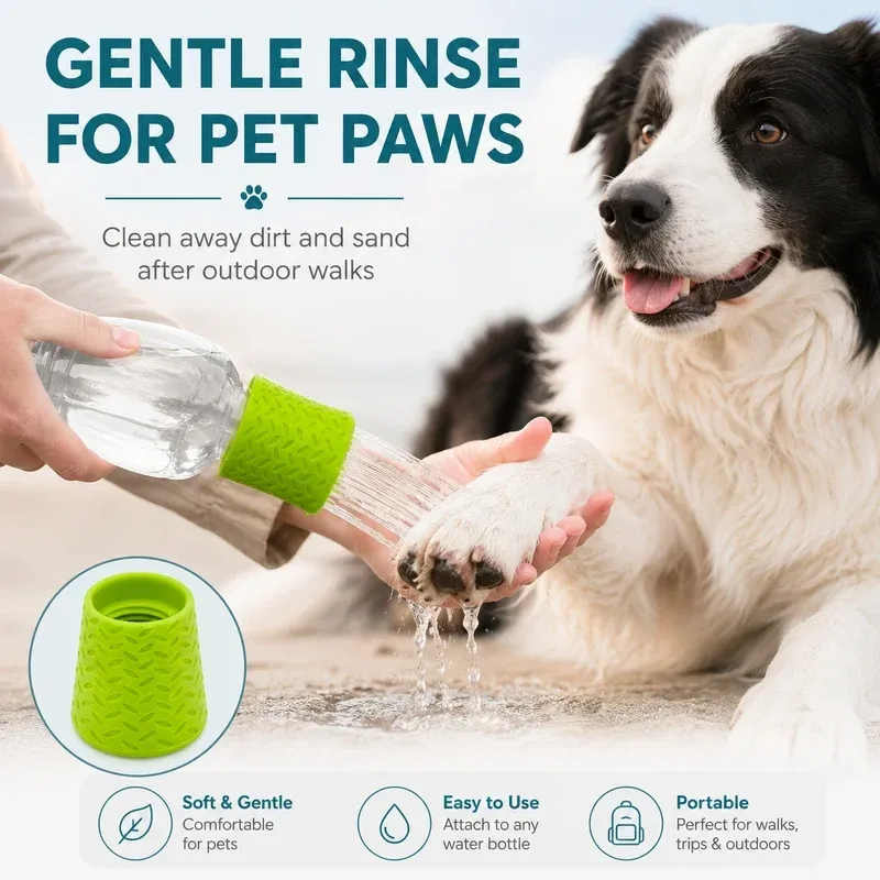 Le title is already in French, so I'll render it as a clean, professional product title:

Buse de douche portable pour bouteille, capuchon pulvérisateur pour le camping, la plage, les voyages en voiture et le lavage des pattes d'animaux, compatible avec la plupart des bouteilles de 16 oz à 2 L 4