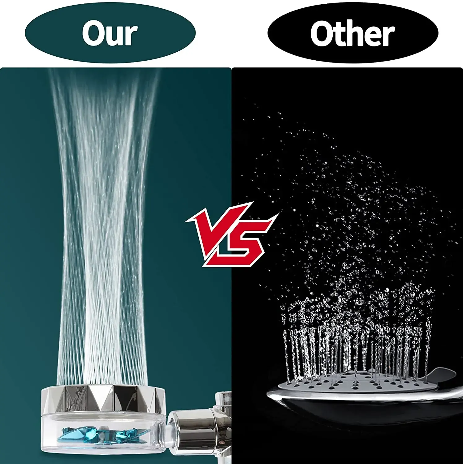 Pommeau de douche turbo haute pression à main, 5 filtres, économie d'eau, jet pluie 2