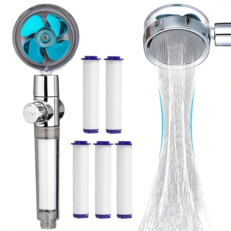 Pommeau de douche turbo haute pression à main, 5 filtres, économie d'eau, jet pluie