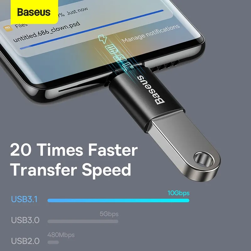 Adaptateur OTG Baseus USB-C vers USB-A 3.1, transfert de données 10 Gbit/s, compatible MacBook, Xiaomi, Huawei et Samsung 5