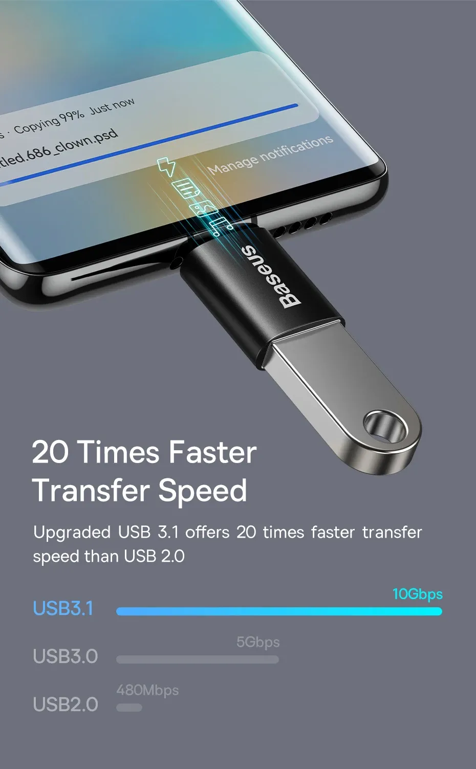 Adaptateur Baseus connecté à un appareil
