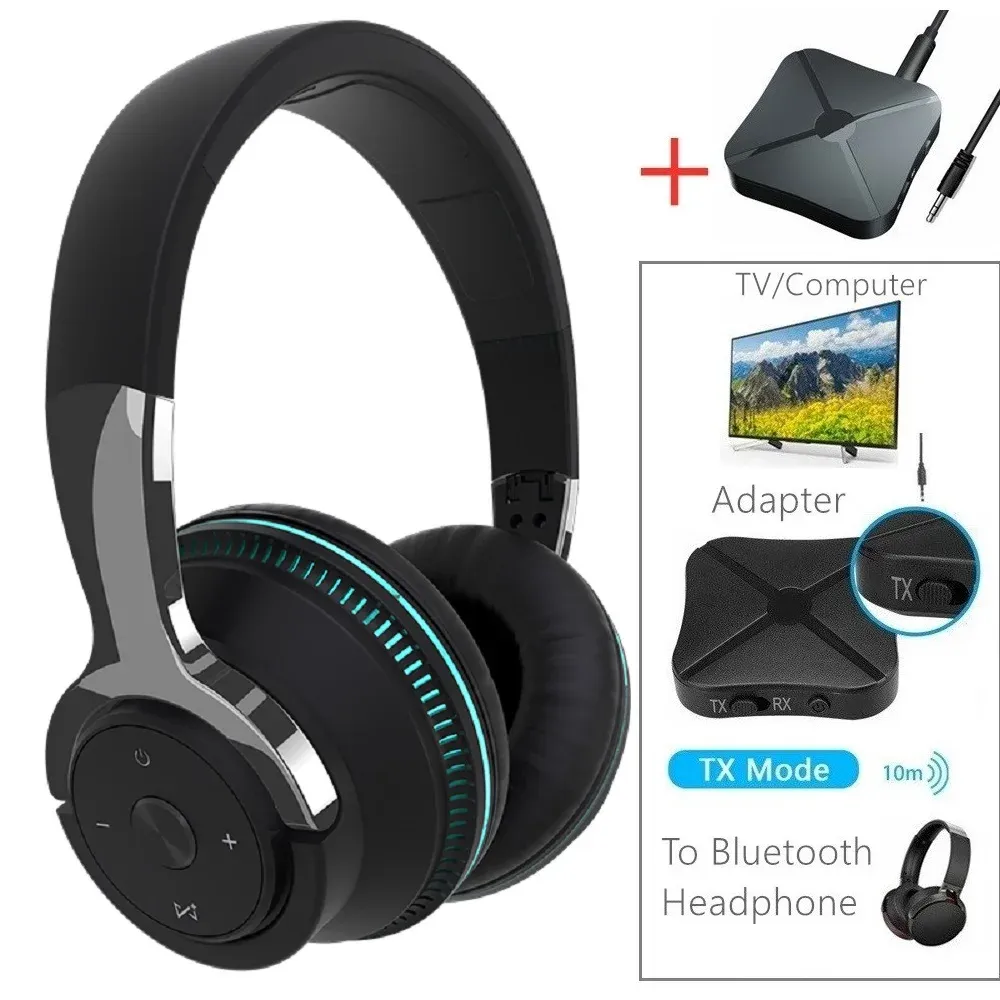 Casque sans fil Bluetooth pour TV avec micro, USB, réduction de bruit, stéréo pliable, basses renforcées 1