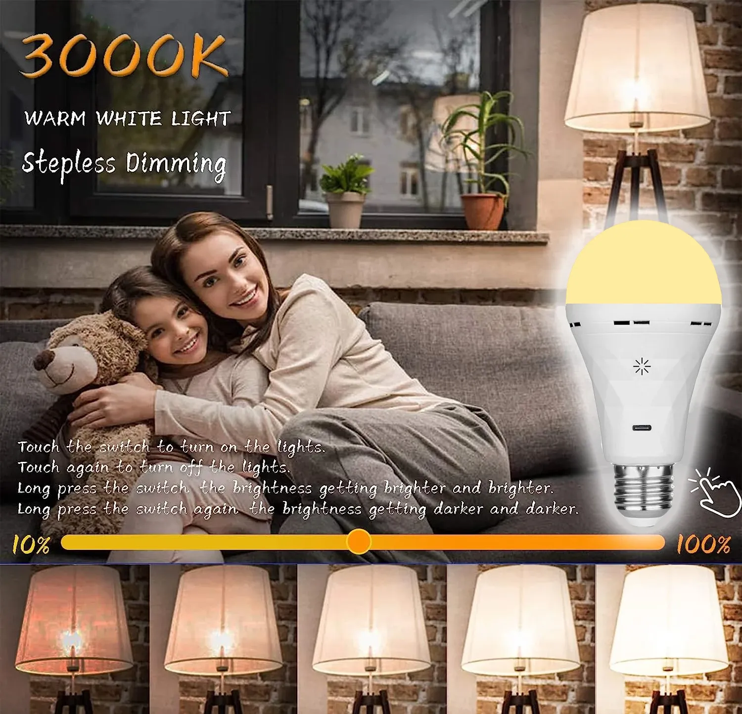 Ampoule LED rechargeable E27 à intensité variable, commande tactile et batterie intelligente avec synchronisation 7