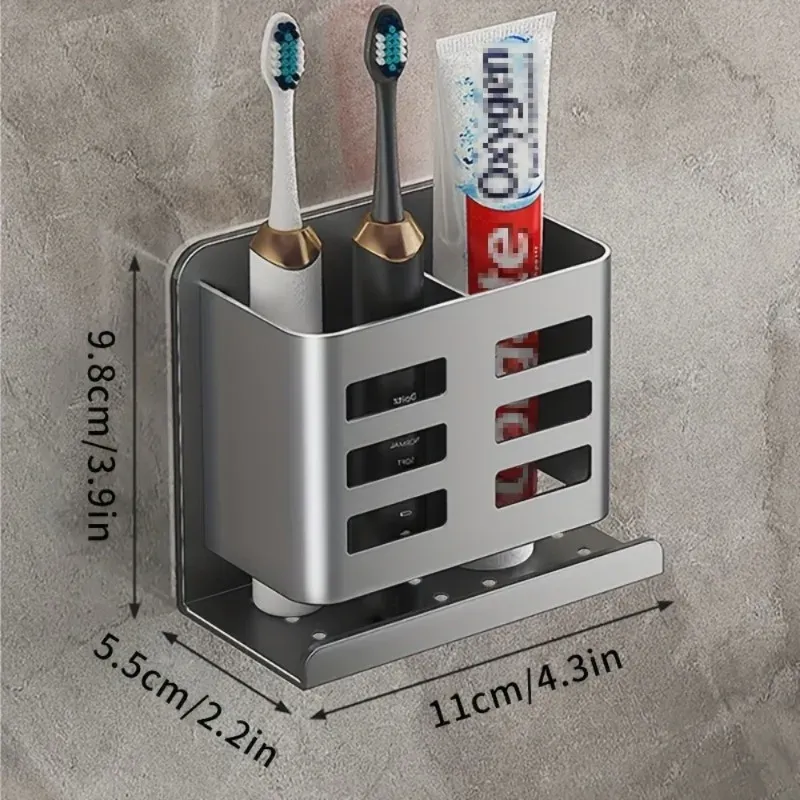 Organisateur mural de salle de bain en aluminium spatial anti-rouille, support multi-compartiments pour brosses à dents et rasoirs 5