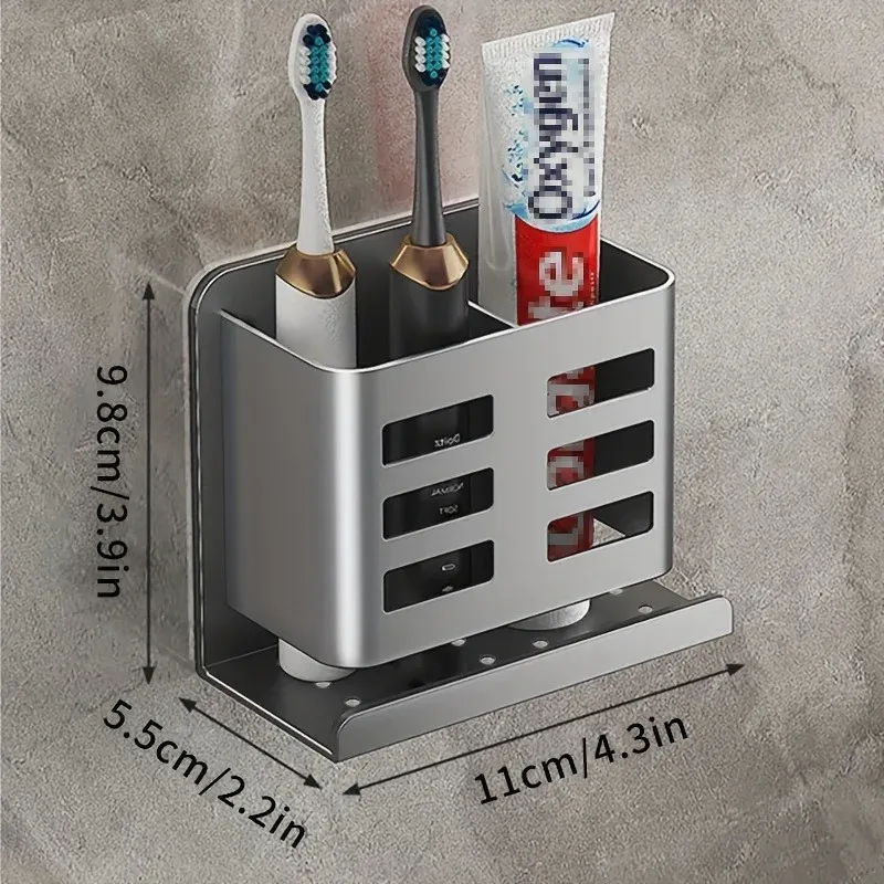 Organisateur mural de salle de bain en aluminium spatial anti-rouille, support multi-compartiments pour brosses à dents et rasoirs 7