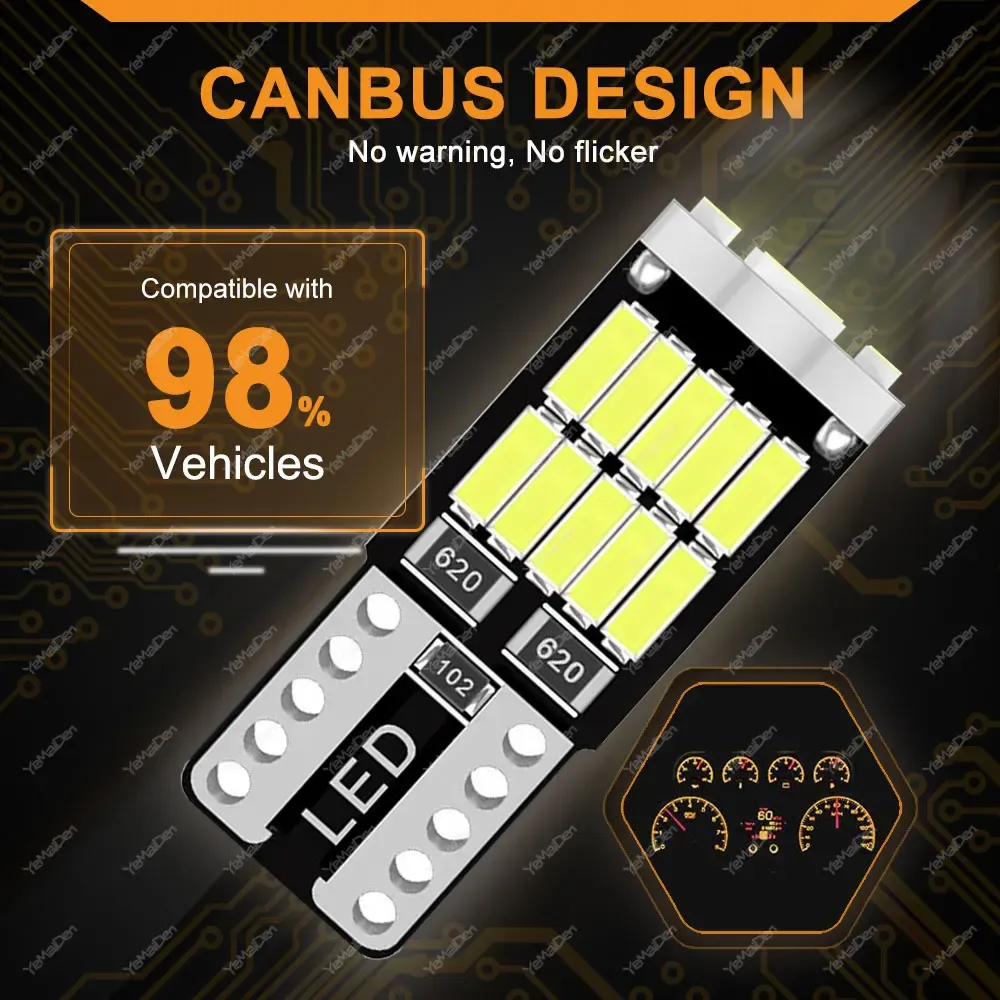 2/4/10/20 ampoules LED T10 W5W Canbus 12V 4014-26SMD 6500K blanc pour éclairage intérieur de voiture : dôme, lecture, porte, coffre et plaque d'immatriculation 5