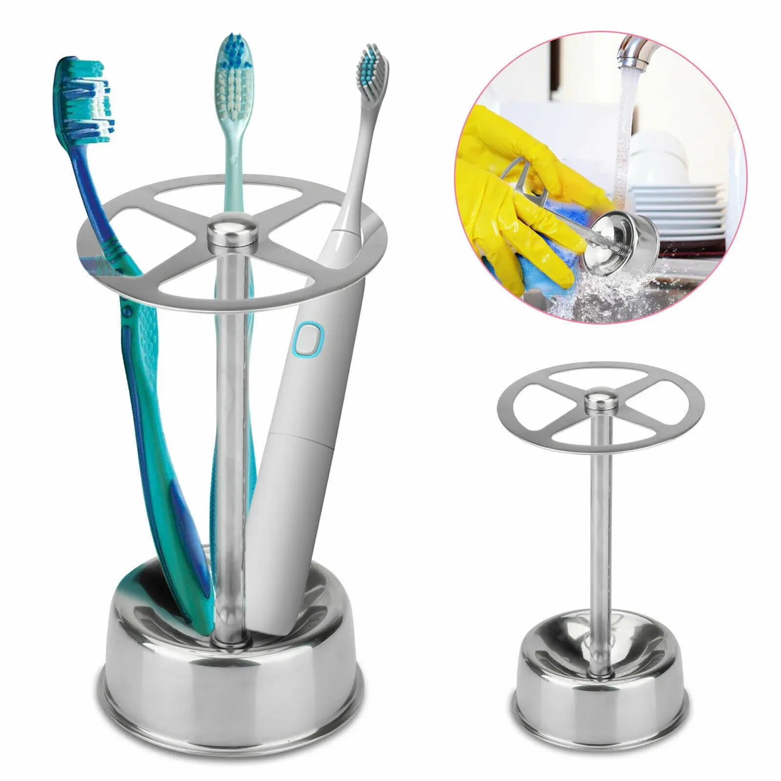 Porte-brosses à dents en acier inoxydable à 6 emplacements, organisateur mural pour brosses de maquillage et brosses à dents électriques - Image 1
