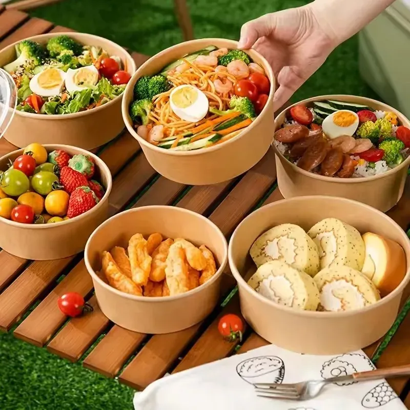Lot de bols kraft jetables avec couvercles