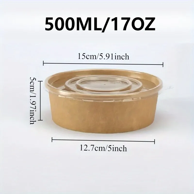 10/20 pièces Bols ronds jetables en papier kraft avec couvercles, boîtes bento pour repas, emballage alimentaire circulaire pour la préparation des repas 9
