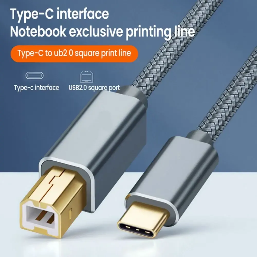 Câble d'imprimante USB-C vers USB-B tressé, 0,5 m, 2,0 m et 3,0 m, haute vitesse, pour ordinateur portable, compatible Epson, HP, Brother, Huawei et Xiaomi 5