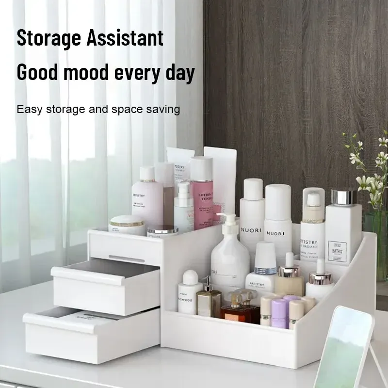 Boîte de rangement blanche en plastique pour maquillage et cosmétiques, organisateur pour coiffeuse, bureau et dortoir 4