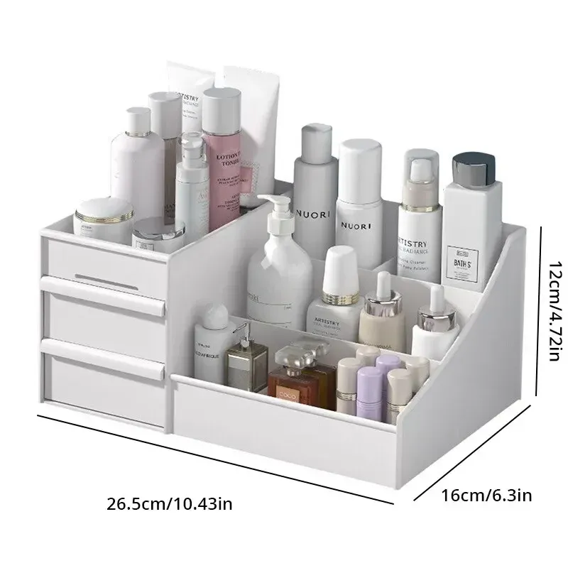 Boîte de rangement blanche en plastique pour maquillage et cosmétiques, organisateur pour coiffeuse, bureau et dortoir 9