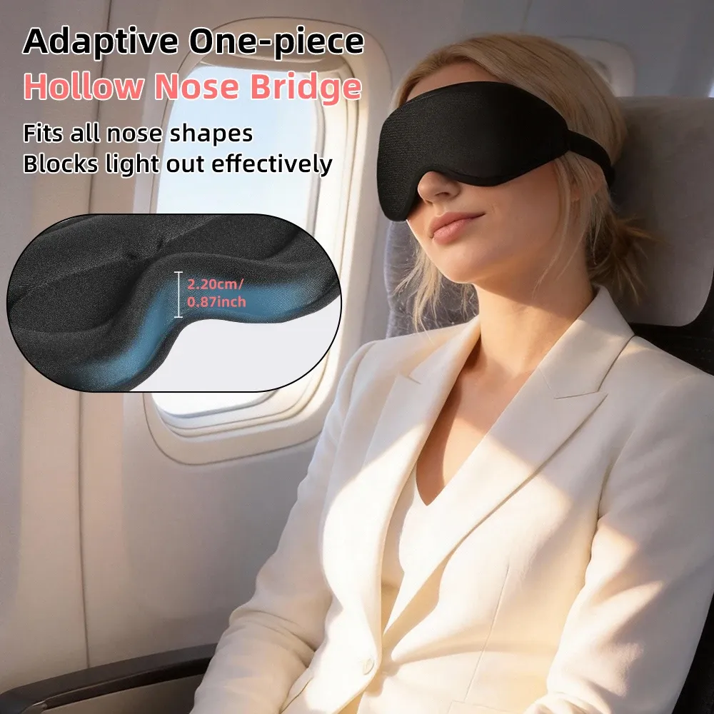 Masque de sommeil 3D respirant, masque occultant puissant, bandeau ajustable et portable, cache-yeux de voyage pour l'école, la maison et le bureau 2
