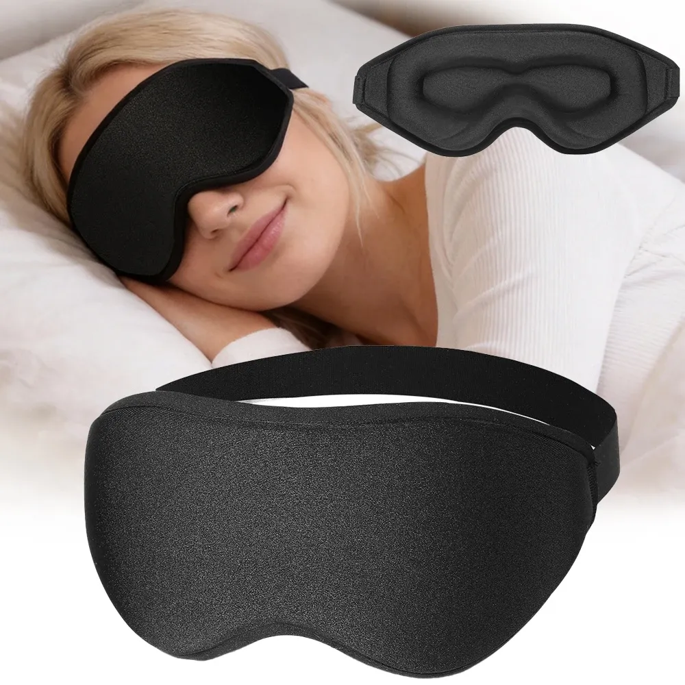 Masque de sommeil 3D respirant, masque occultant puissant, bandeau ajustable et portable, cache-yeux de voyage pour l'école, la maison et le bureau - Image 1