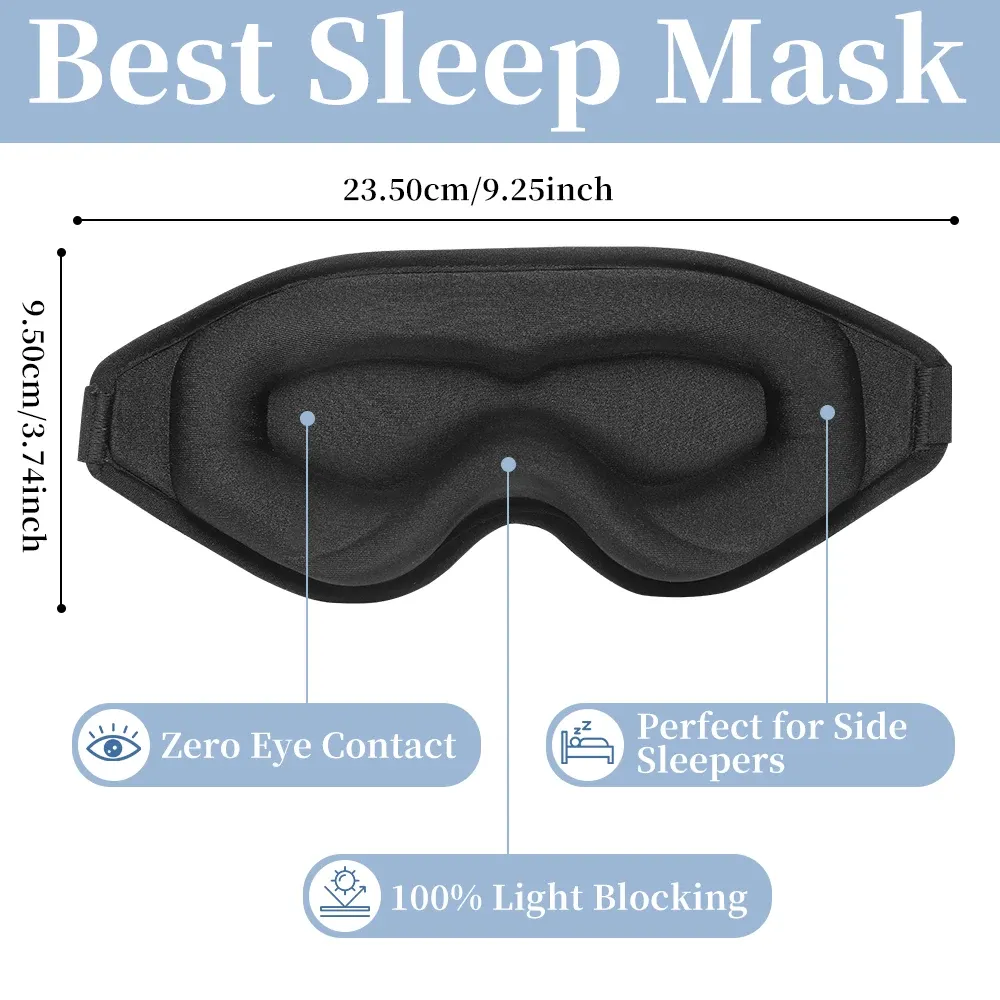 Masque de sommeil 3D respirant, masque occultant puissant, bandeau ajustable et portable, cache-yeux de voyage pour l'école, la maison et le bureau 3