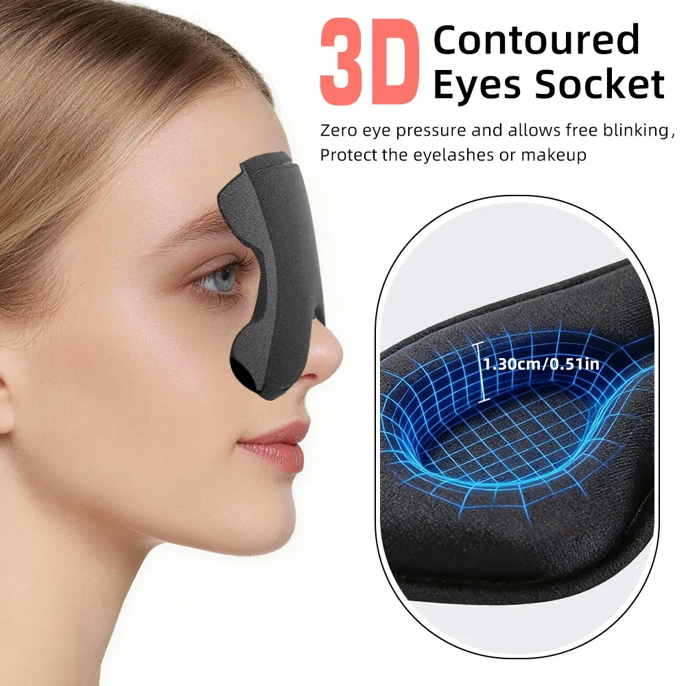 Masque de sommeil 3D respirant, masque occultant puissant, bandeau ajustable et portable, cache-yeux de voyage pour l'école, la maison et le bureau 4