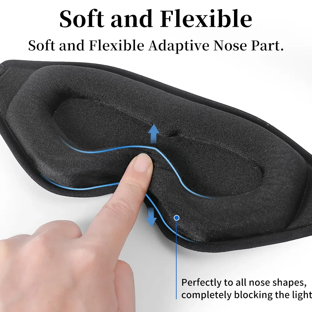 Masque de sommeil 3D respirant, masque occultant puissant, bandeau ajustable et portable, cache-yeux de voyage pour l'école, la maison et le bureau 5