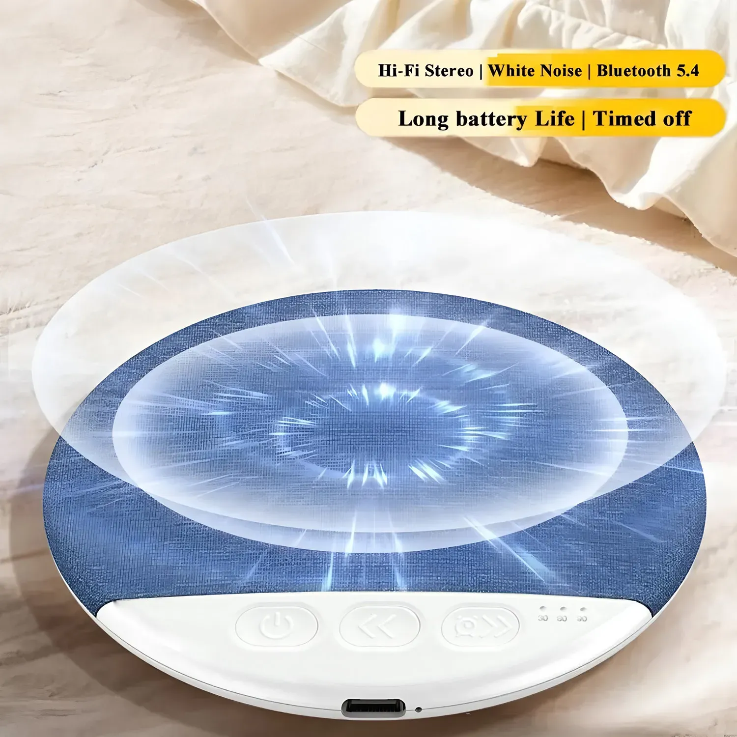 Haut-parleur Bluetooth sans fil bleu pour oreiller, aide au sommeil, minuterie 30/60/90 min, son stéréo 2