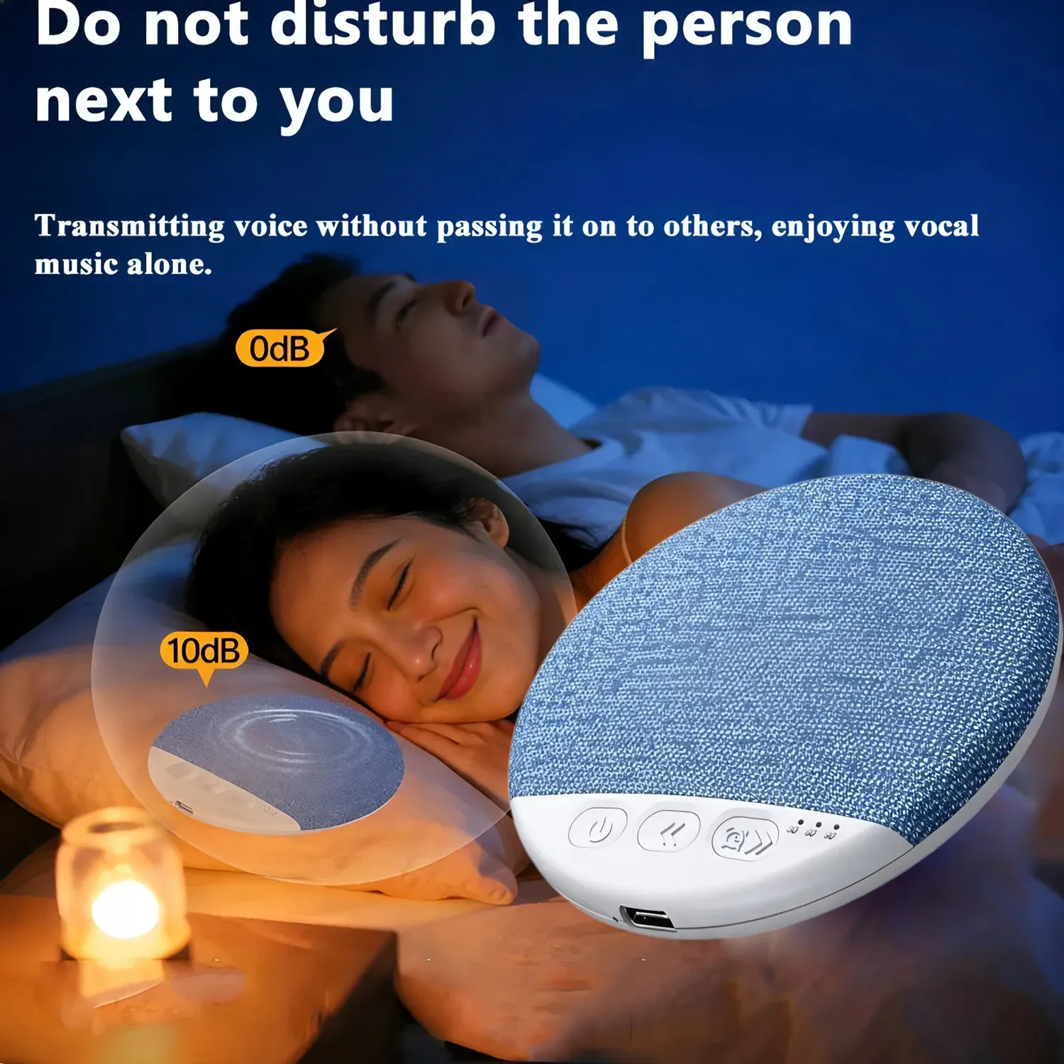 Haut-parleur Bluetooth sans fil bleu pour oreiller, aide au sommeil, minuterie 30/60/90 min, son stéréo 3