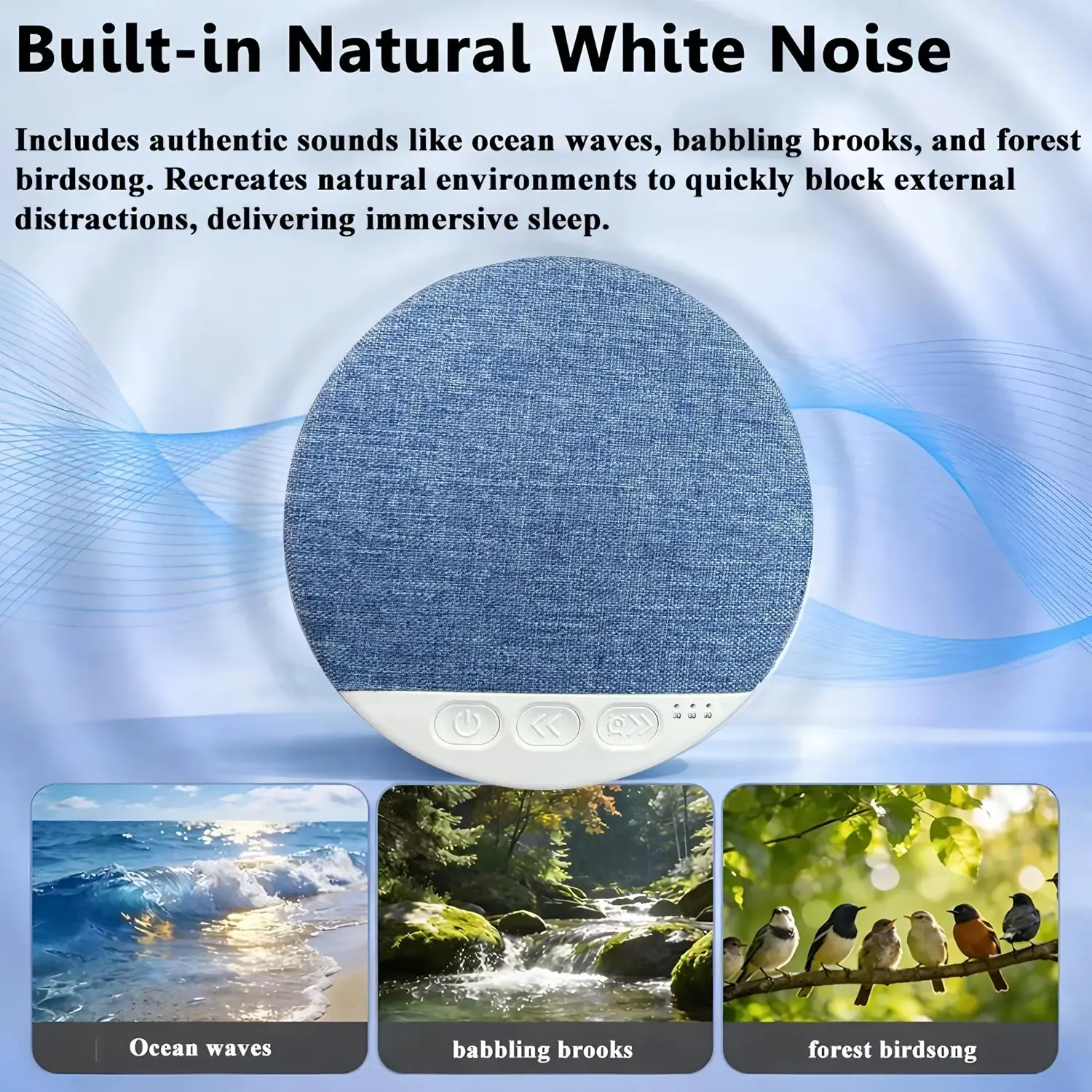 Haut-parleur Bluetooth sans fil bleu pour oreiller, aide au sommeil, minuterie 30/60/90 min, son stéréo 6