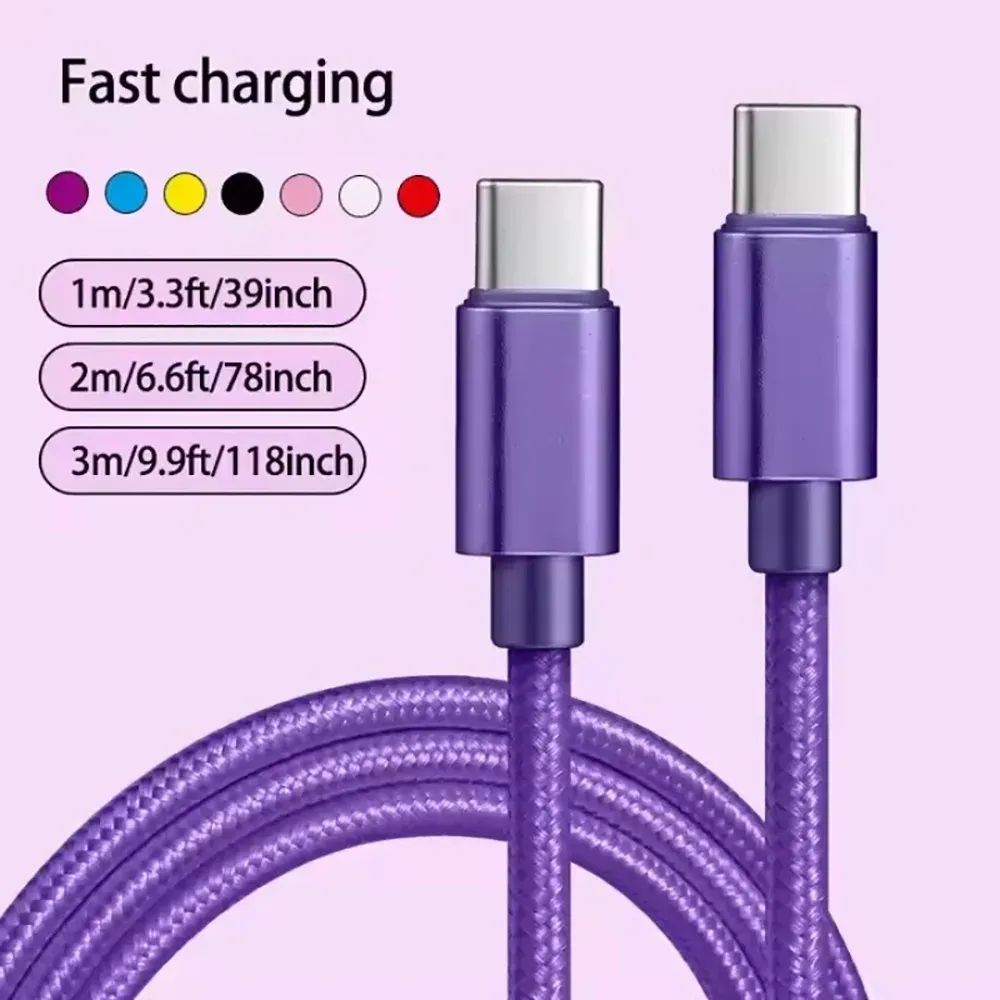 Câble USB-C vers USB-C en nylon tressé, vue d'ensemble