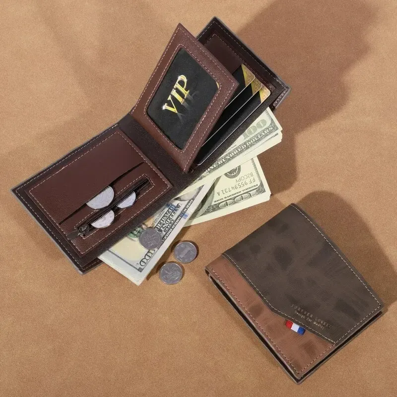 Portefeuille en cuir vintage pour homme à grande capacité, avec porte-monnaie et fentes multiples 4