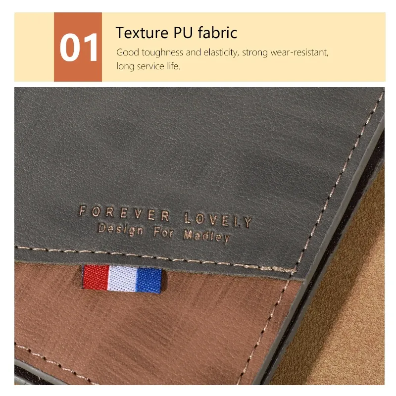 Détail du cuir et des finitions du portefeuille