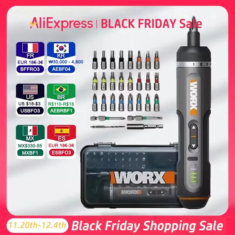WORX WX242 Mini tournevis électrique sans fil intelligent rechargeable avec jeu de 30 embouts - Image 1