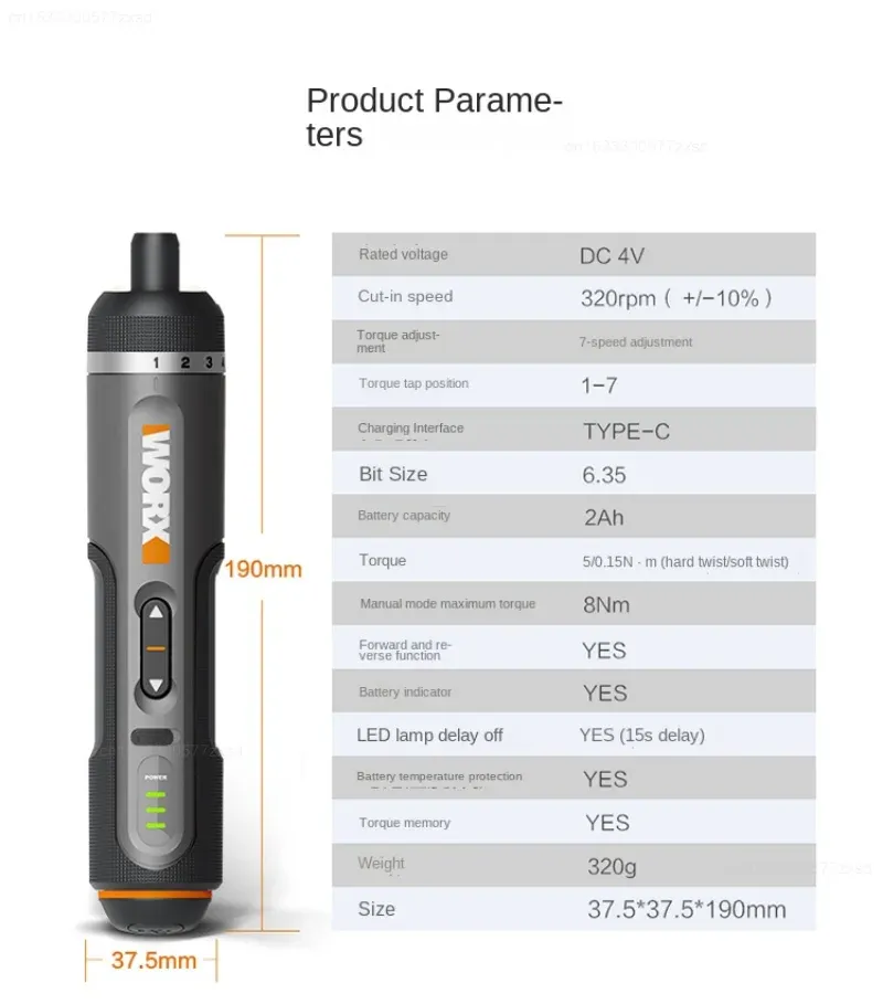 WORX WX242 Mini tournevis électrique, vue d'ensemble