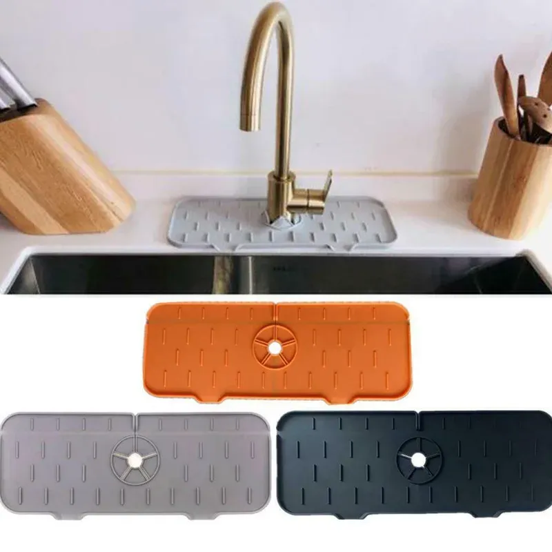 Tapis absorbant en silicone pour robinet de cuisine, protection anti-éclaboussures pour évier 2