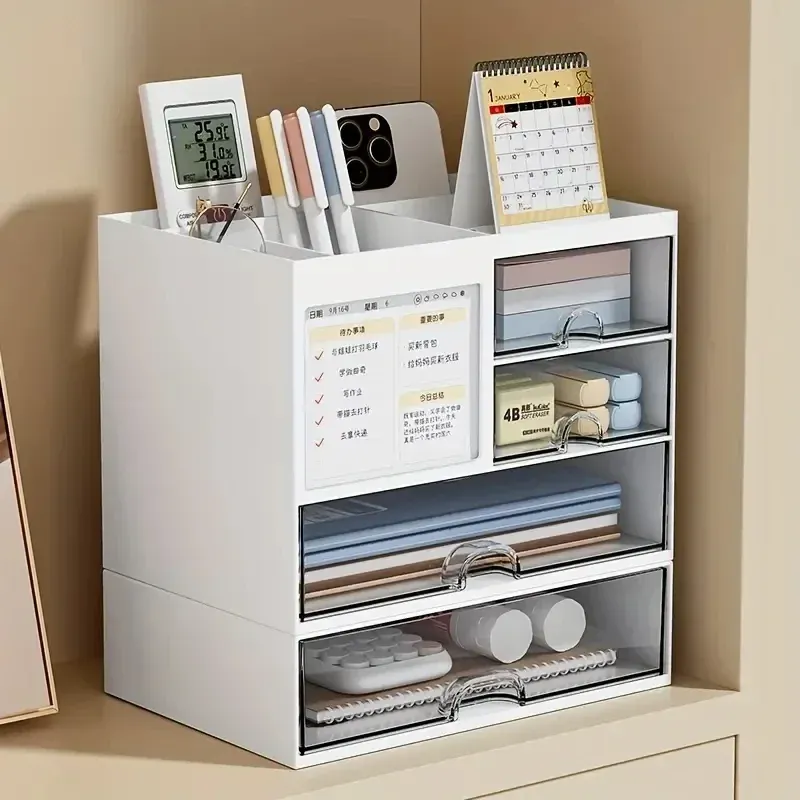 Organisateur de bureau à tiroirs modulables avec séparateurs et porte-stylo