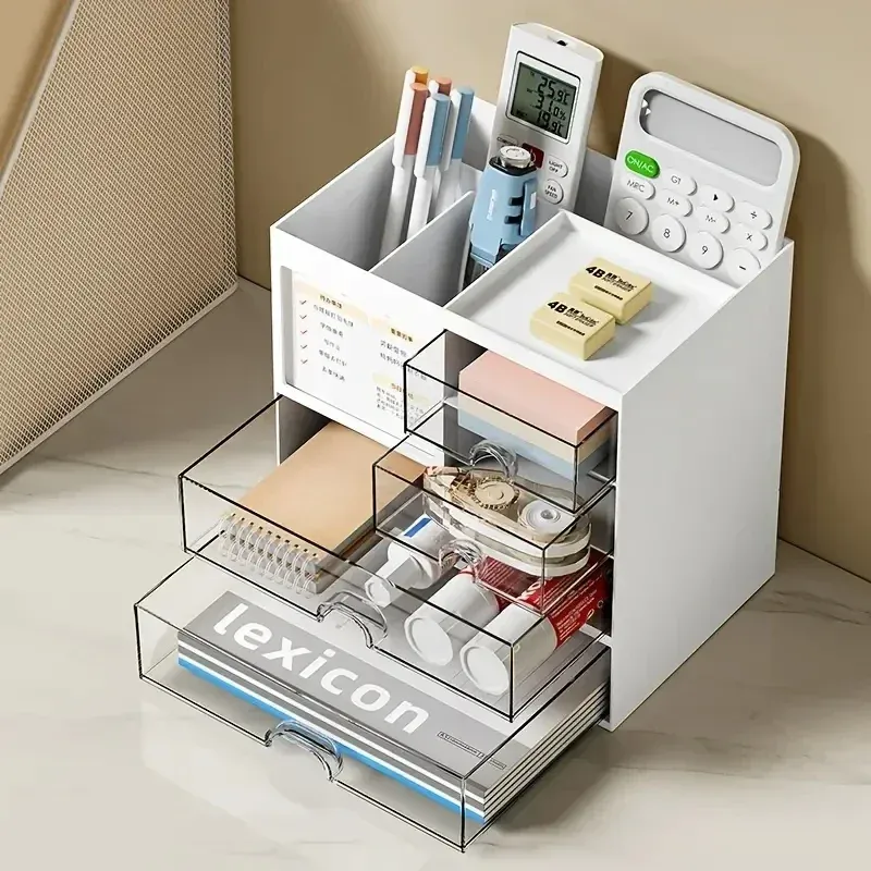 Organisateur de bureau à tiroirs modulables avec séparateurs et porte-stylo 2