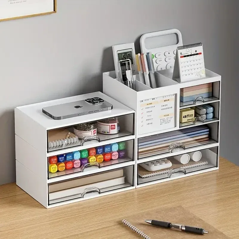 Organisateur de bureau à tiroirs modulables avec séparateurs et porte-stylo 4