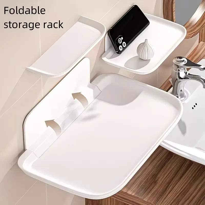 Étagère murale pliable sans perçage, rangement compact pour routeur Wi-Fi et salle de bain 2