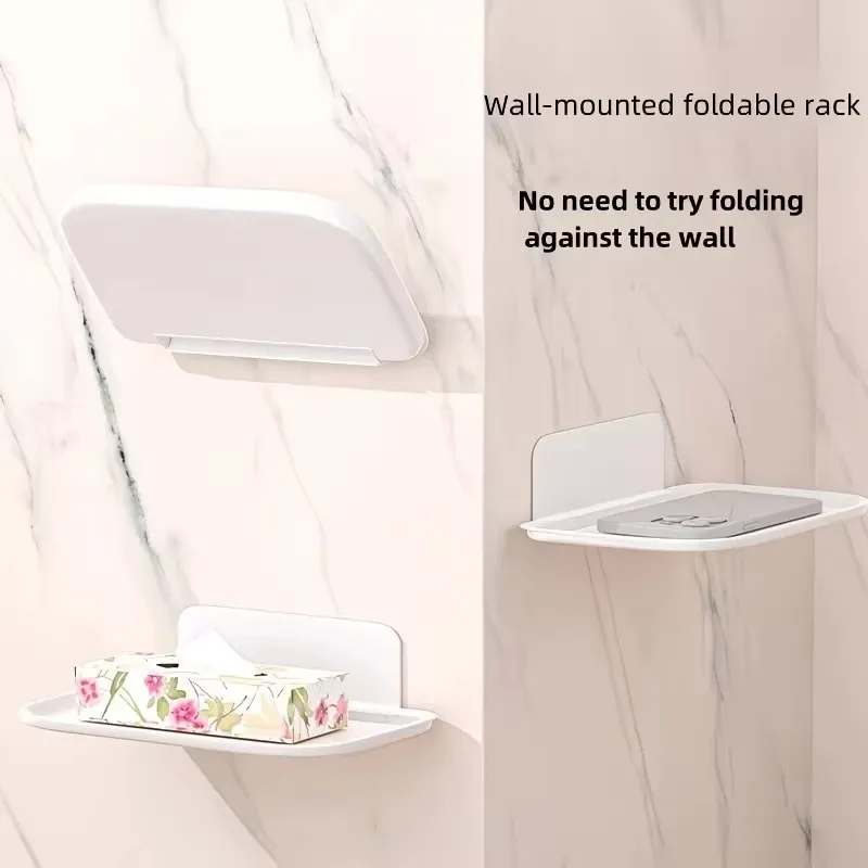 Étagère murale pliable sans perçage, rangement compact pour routeur Wi-Fi et salle de bain 5